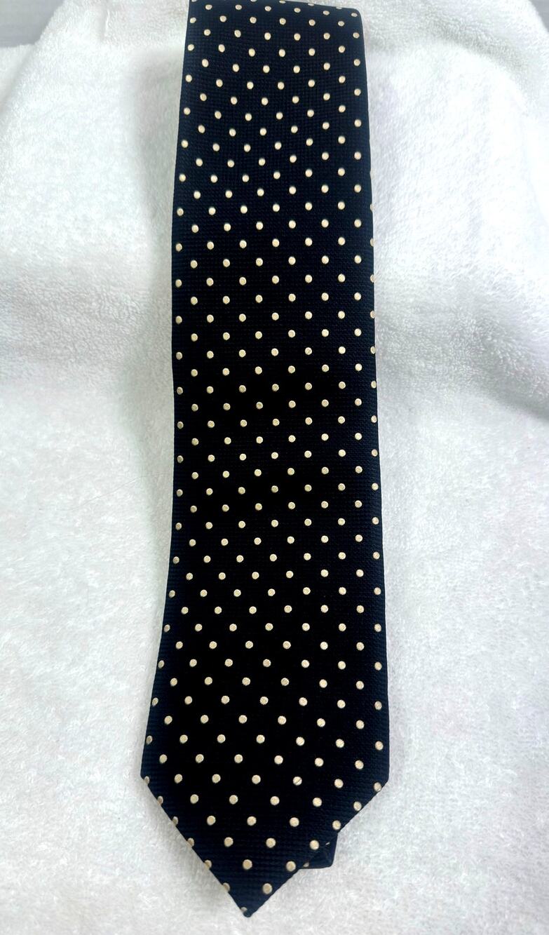Burberry Black Label Men’s Black White Polka Dot Silk Tie Made in Japan